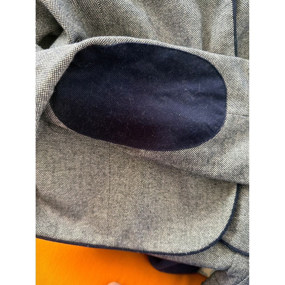 Gap The Academy Blazer Womens 6 Tall Grey Navy Elbow Patches Piped Trim Crest - Picture 7 of 8